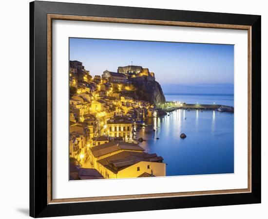 Town View at Dusk, With Castello Ruffo, Scilla, Calabria, Italy-Peter Adams-Framed Photographic Print