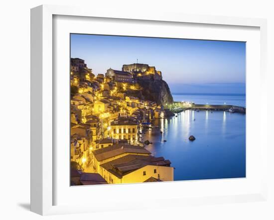 Town View at Dusk, With Castello Ruffo, Scilla, Calabria, Italy-Peter Adams-Framed Photographic Print