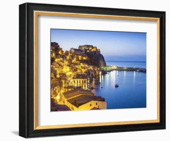 Town View at Dusk, With Castello Ruffo, Scilla, Calabria, Italy-Peter Adams-Framed Photographic Print