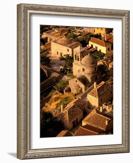 Town View from Cliffs, Monemvasia, Lakonia, Greece-Walter Bibikow-Framed Photographic Print