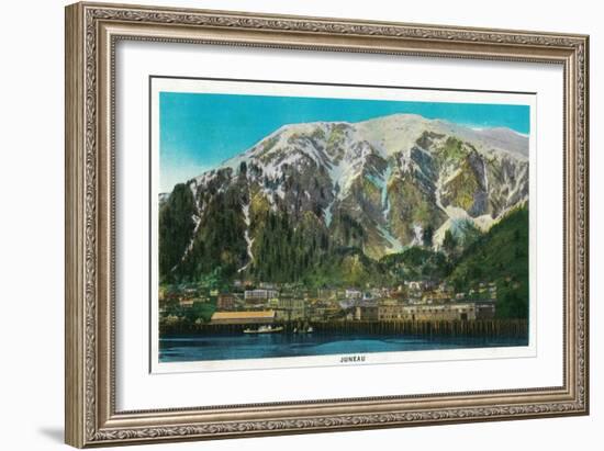 Town View of Juneau, Alaska - Juneau, AK-Lantern Press-Framed Premium Giclee Print