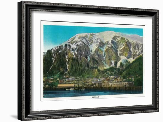 Town View of Juneau, Alaska - Juneau, AK-Lantern Press-Framed Premium Giclee Print