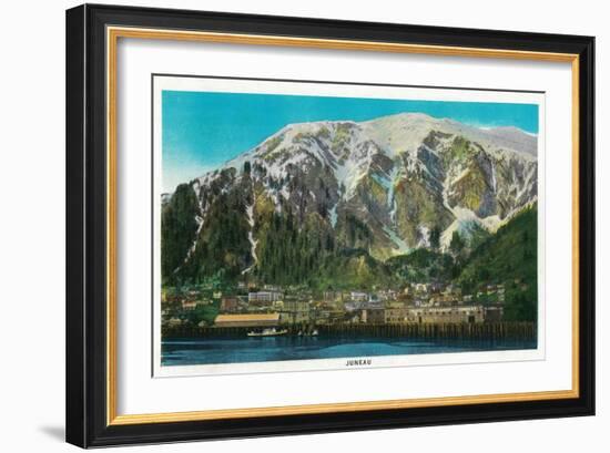 Town View of Juneau, Alaska - Juneau, AK-Lantern Press-Framed Premium Giclee Print