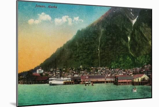 Town View of Juneau, Alaska - Juneau, AK-Lantern Press-Mounted Art Print
