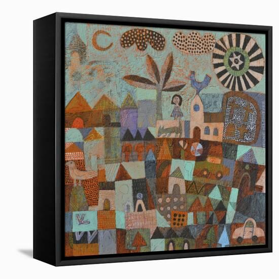 Town with Sun and Moon-Hilke Macintyre-Framed Premier Image Canvas