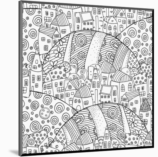 Towns Among Hills Coloring Art-null-Mounted Coloring Poster