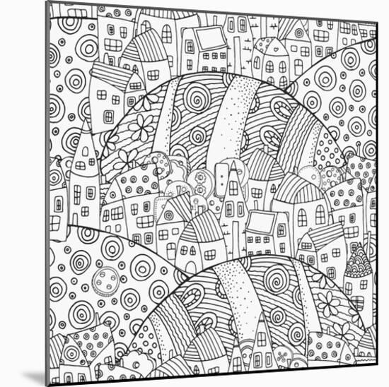 Towns Among Hills Coloring Art-null-Mounted Coloring Poster