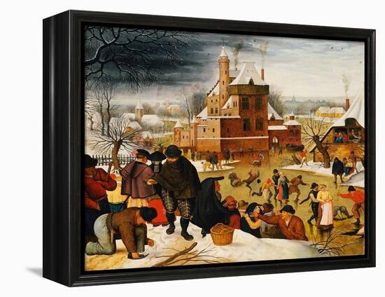 Townsfolk Skating on a Castle Moat (Oil on Panel)-Pieter the Younger Brueghel-Framed Premier Image Canvas