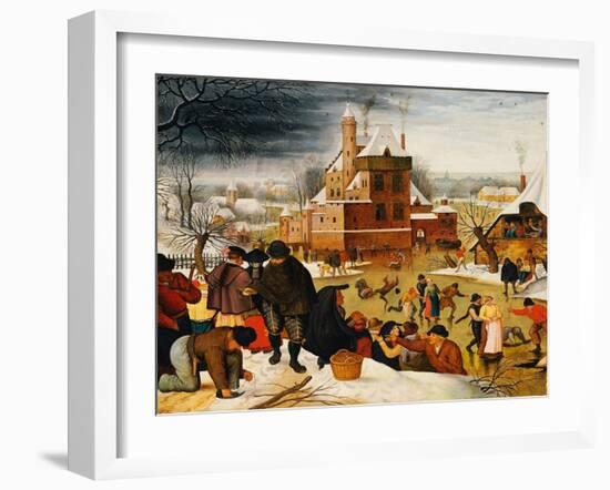 Townsfolk Skating on a Castle Moat (Oil on Panel)-Pieter the Younger Brueghel-Framed Giclee Print