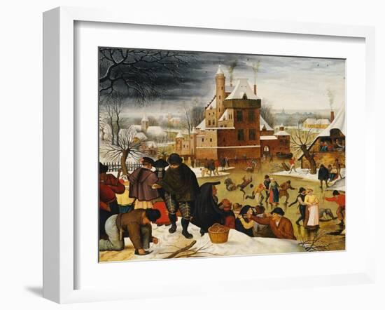 Townsfolk Skating on a Castle Moat-Pieter Bruegel the Elder-Framed Giclee Print