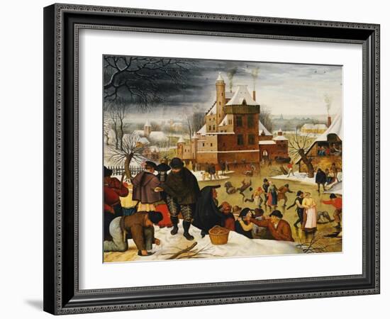 Townsfolk Skating on a Castle Moat-Pieter Bruegel the Elder-Framed Giclee Print