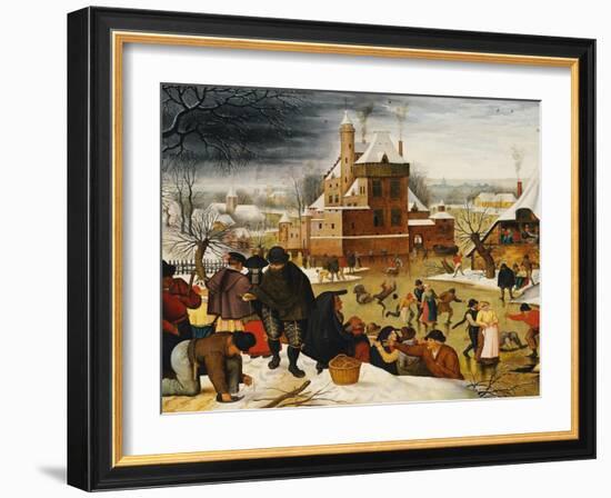 Townsfolk Skating on a Castle Moat-Pieter Bruegel the Elder-Framed Giclee Print