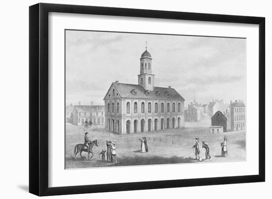 Townspeople Surrounding outside Faneuil Hall-null-Framed Giclee Print