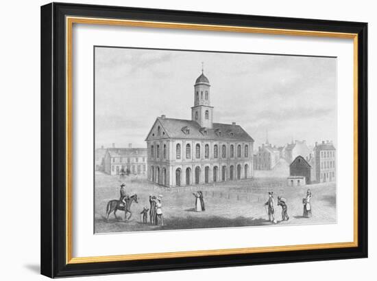 Townspeople Surrounding outside Faneuil Hall-null-Framed Giclee Print