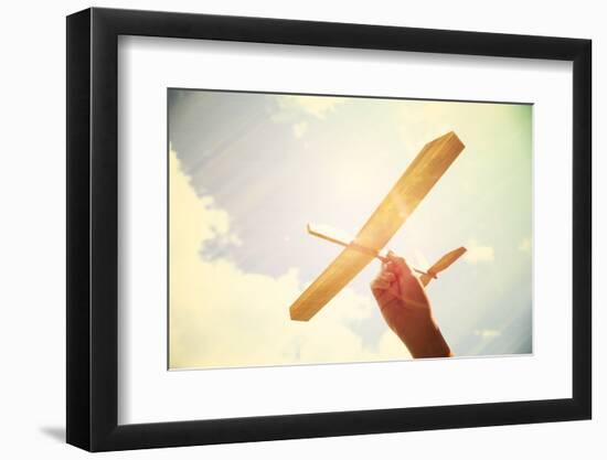 Toy Airplane in the Sky. Instagram Effect-soupstock-Framed Photographic Print