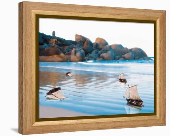 Toy Boats on Rocky Beach-Colin Anderson-Framed Premier Image Canvas