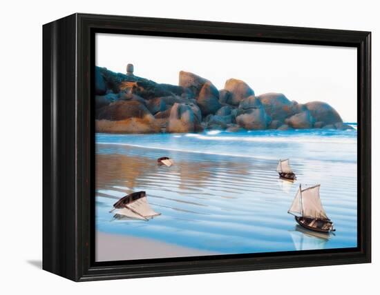 Toy Boats on Rocky Beach-Colin Anderson-Framed Premier Image Canvas