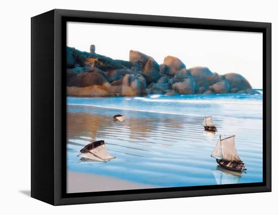 Toy Boats on Rocky Beach-Colin Anderson-Framed Premier Image Canvas