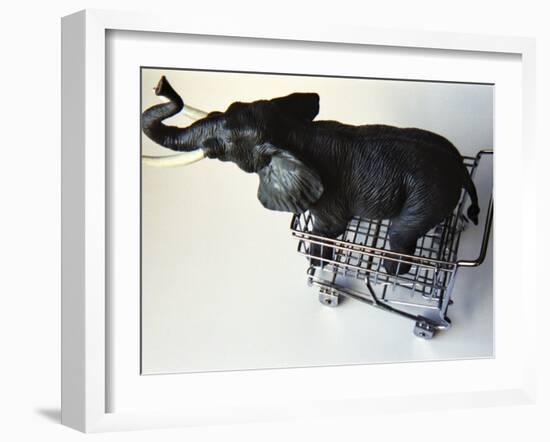 Toy Elephant in Toy Supermarket Cart-Winfred Evers-Framed Photographic Print