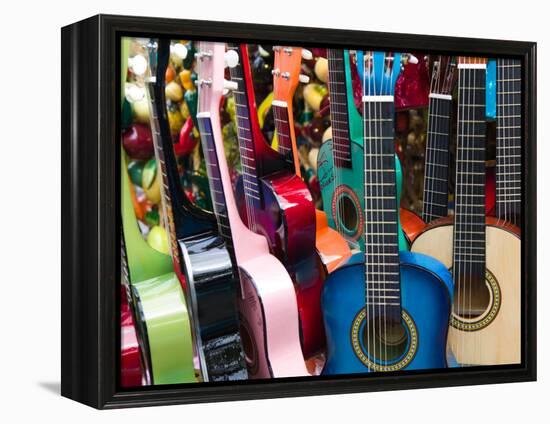 Toy Guitars, Olvera Street Market, El Pueblo de Los Angeles, Los Angeles, California, USA-Walter Bibikow-Framed Premier Image Canvas