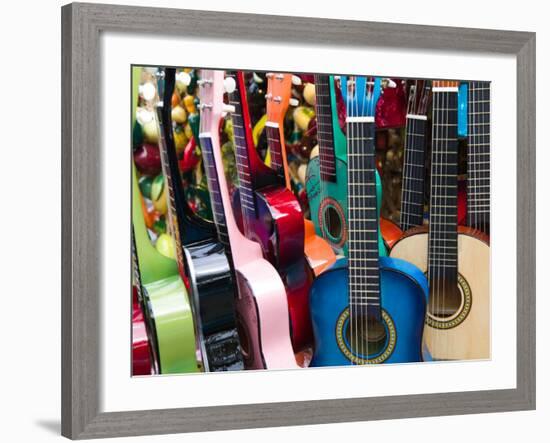 Toy Guitars, Olvera Street Market, El Pueblo de Los Angeles, Los Angeles, California, USA-Walter Bibikow-Framed Photographic Print