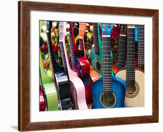 Toy Guitars, Olvera Street Market, El Pueblo de Los Angeles, Los Angeles, California, USA-Walter Bibikow-Framed Photographic Print