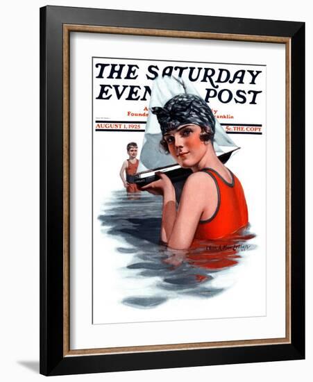 "Toy Sailboat," Saturday Evening Post Cover, August 1, 1925-Charles A. MacLellan-Framed Giclee Print