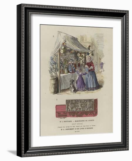Toy Seller's Stall, 17th Century, and Decoration from a Book of Hours, 1520-null-Framed Giclee Print