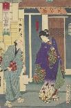 An Oban Triptych Depicting a Nocturnal Scene with Three Actors before a Pal-Toyohara Kunichika-Giclee Print