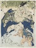 P.375-1937 Oniwaka Mara (Little Demon) Overcoming a Giant Carp, Surimono Diptych, Scene from the…-Toyota Hokkei-Giclee Print