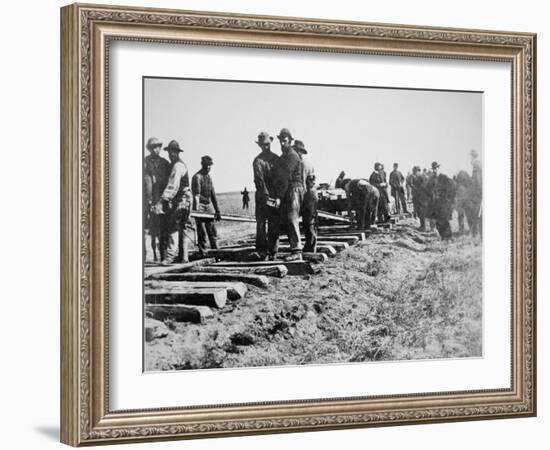 Track-Layers Gang-Building the Union Pacific Railroad Through American Wilderness, 1860S-null-Framed Photographic Print