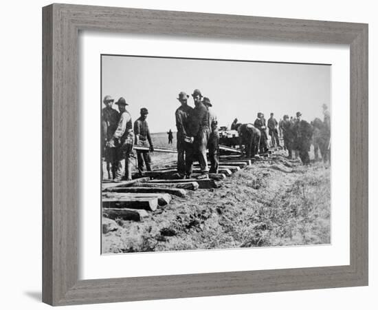 Track-Layers Gang-Building the Union Pacific Railroad Through American Wilderness, 1860S-null-Framed Photographic Print
