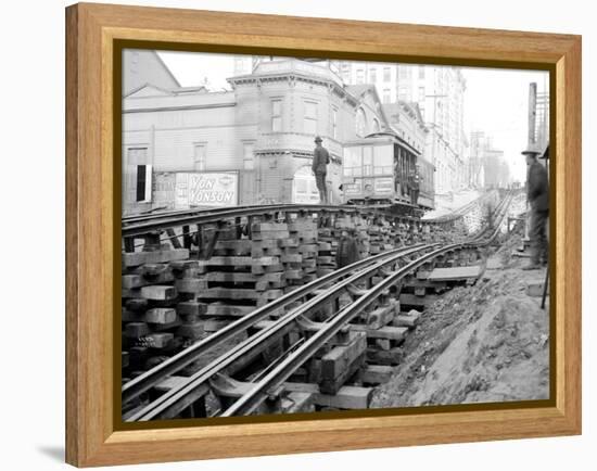 Tracks at 3rd and Madison, Seattle, 1907-Asahel Curtis-Framed Premier Image Canvas
