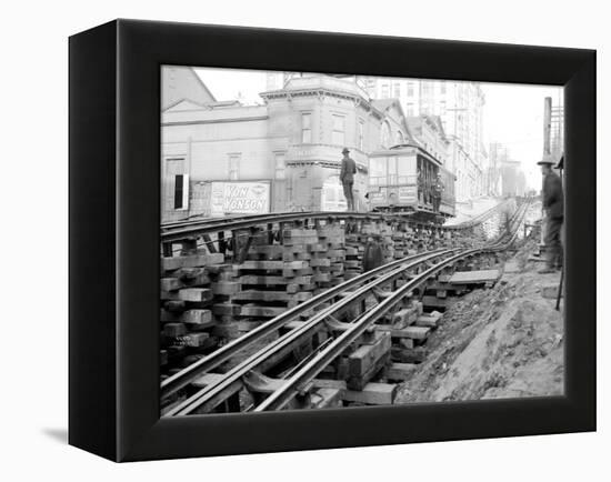 Tracks at 3rd and Madison, Seattle, 1907-Asahel Curtis-Framed Premier Image Canvas