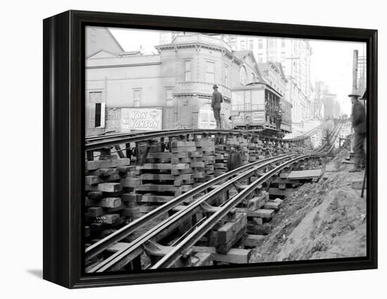 Tracks at 3rd and Madison, Seattle, 1907-Asahel Curtis-Framed Premier Image Canvas