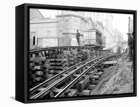 Tracks at 3rd and Madison, Seattle, 1907-Asahel Curtis-Framed Premier Image Canvas