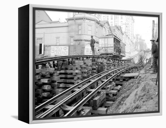 Tracks at 3rd and Madison, Seattle, 1907-Asahel Curtis-Framed Premier Image Canvas