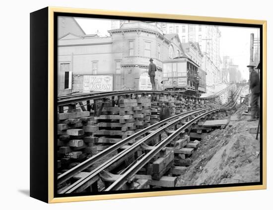 Tracks at 3rd and Madison, Seattle, 1907-Asahel Curtis-Framed Premier Image Canvas