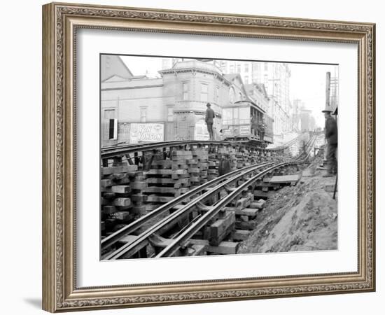 Tracks at 3rd and Madison, Seattle, 1907-Asahel Curtis-Framed Giclee Print