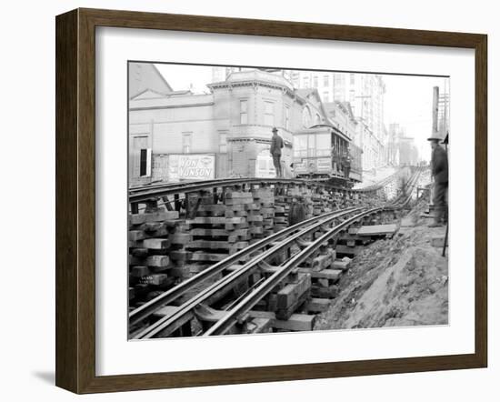 Tracks at 3rd and Madison, Seattle, 1907-Asahel Curtis-Framed Giclee Print