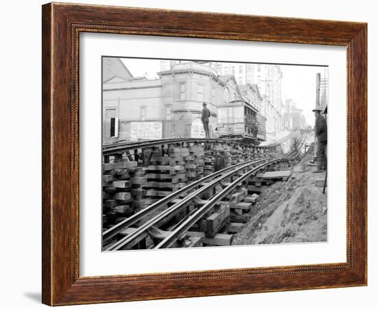 Tracks at 3rd and Madison, Seattle, 1907-Asahel Curtis-Framed Giclee Print