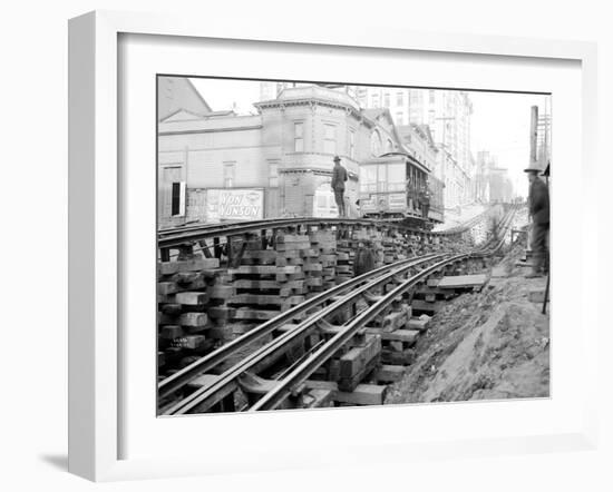 Tracks at 3rd and Madison, Seattle, 1907-Asahel Curtis-Framed Giclee Print