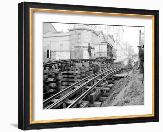 Tracks at 3rd and Madison, Seattle, 1907-Asahel Curtis-Framed Giclee Print