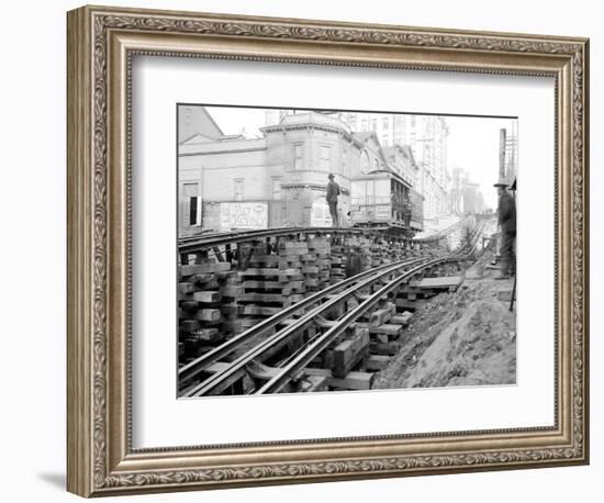 Tracks at 3rd and Madison, Seattle, 1907-Asahel Curtis-Framed Giclee Print