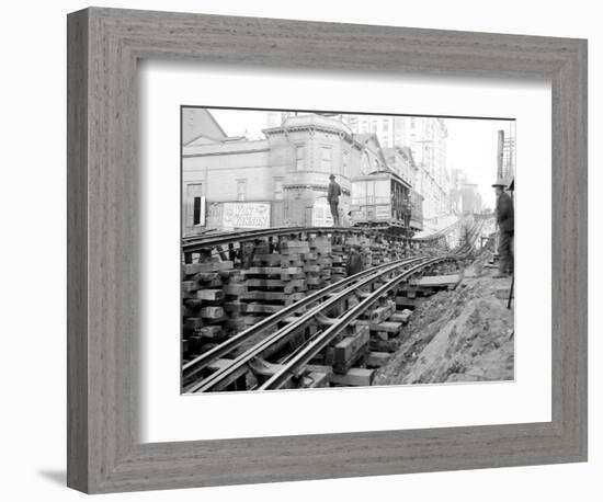Tracks at 3rd and Madison, Seattle, 1907-Asahel Curtis-Framed Giclee Print