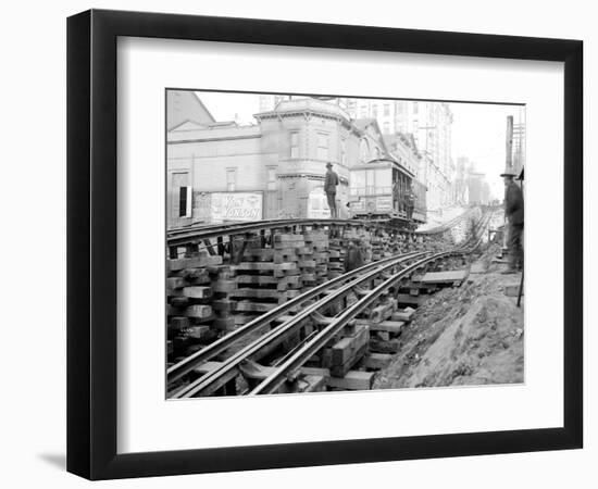 Tracks at 3rd and Madison, Seattle, 1907-Asahel Curtis-Framed Giclee Print