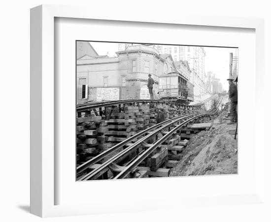 Tracks at 3rd and Madison, Seattle, 1907-Asahel Curtis-Framed Giclee Print