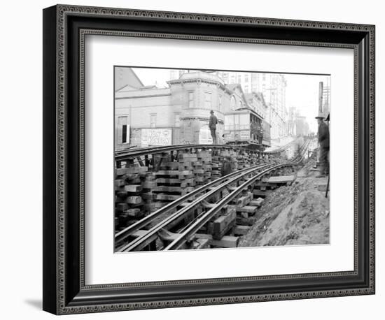 Tracks at 3rd and Madison, Seattle, 1907-Asahel Curtis-Framed Giclee Print