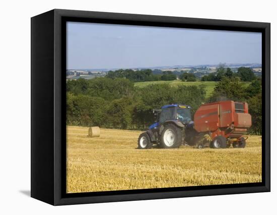 Tractor Collecting Hay Bales at Harvest Time, the Coltswolds, England-David Hughes-Framed Premier Image Canvas