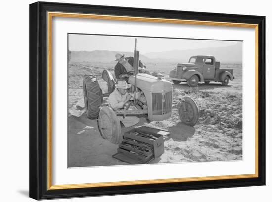 Tractor Repair: Driver Benji Iguchi, Mechanic Henry Hanawa,-Ansel Adams-Framed Art Print